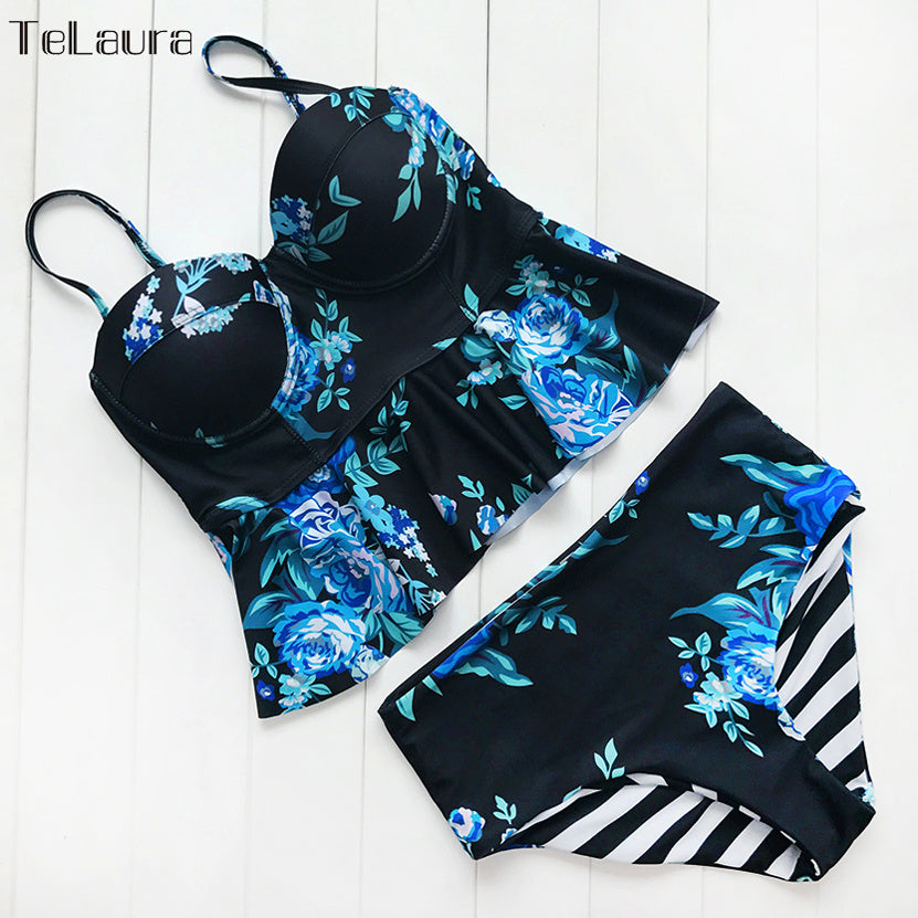 Bikini Sexy, traje de baño para mujer, traje de baño Push Up, traje de baño de cintura alta, Bikini Floral, Bikinis de dos piezas, Tankini, ropa de playa