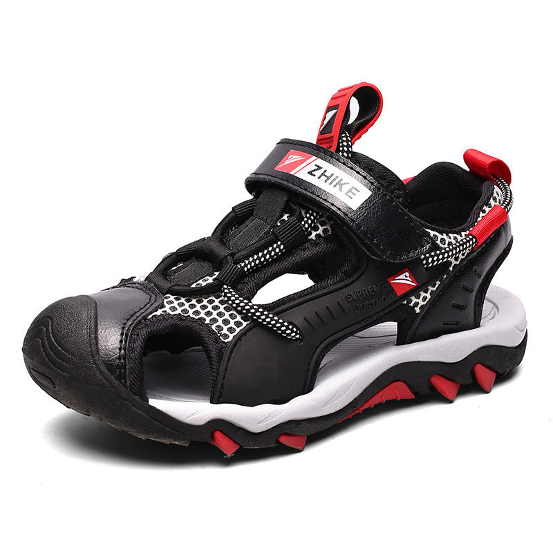 Sandales noires pour garçons Baotou Colorblock, chaussures de plage à semelle souple