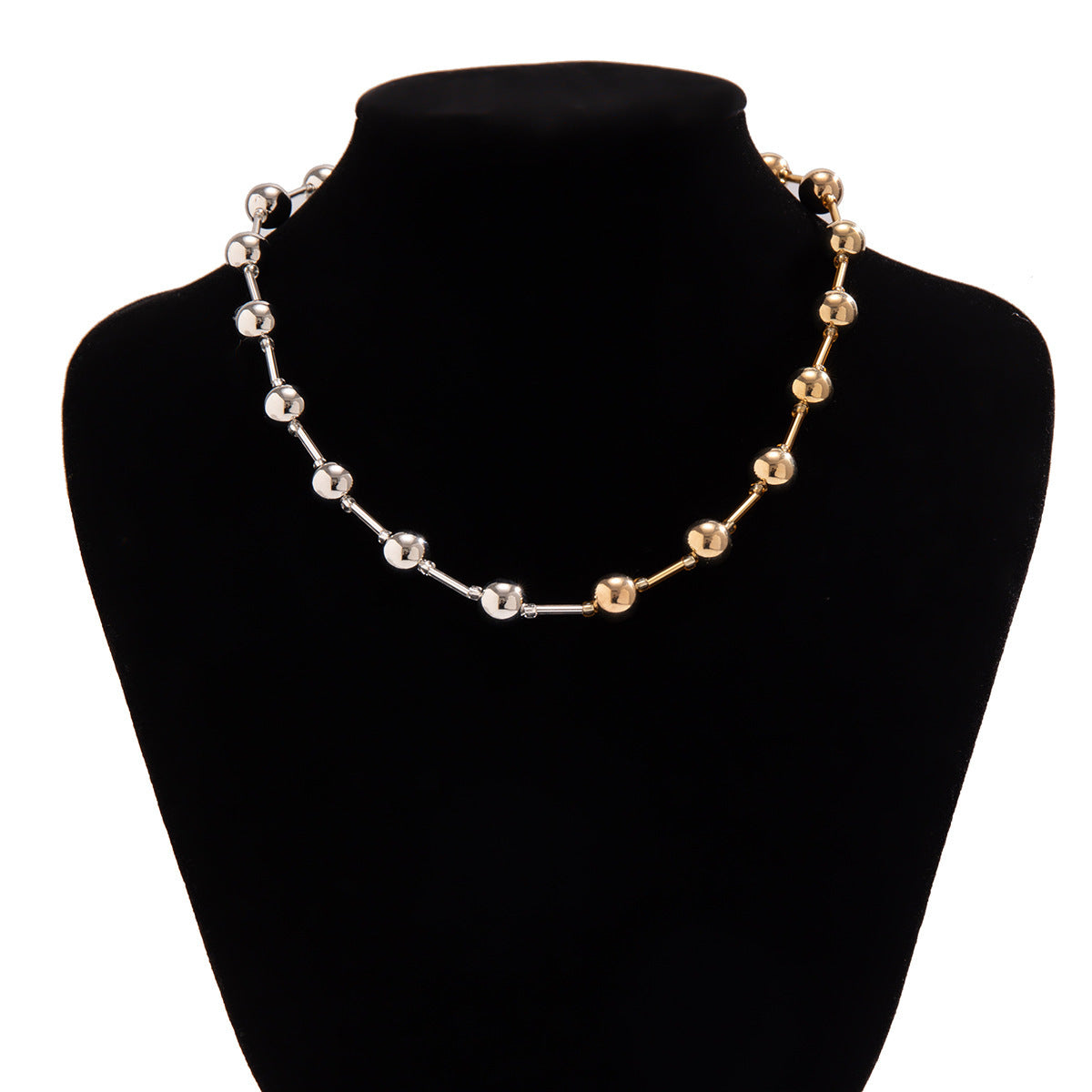 Collier de perles de couleur contrastée punk exagéré, bracelet boule