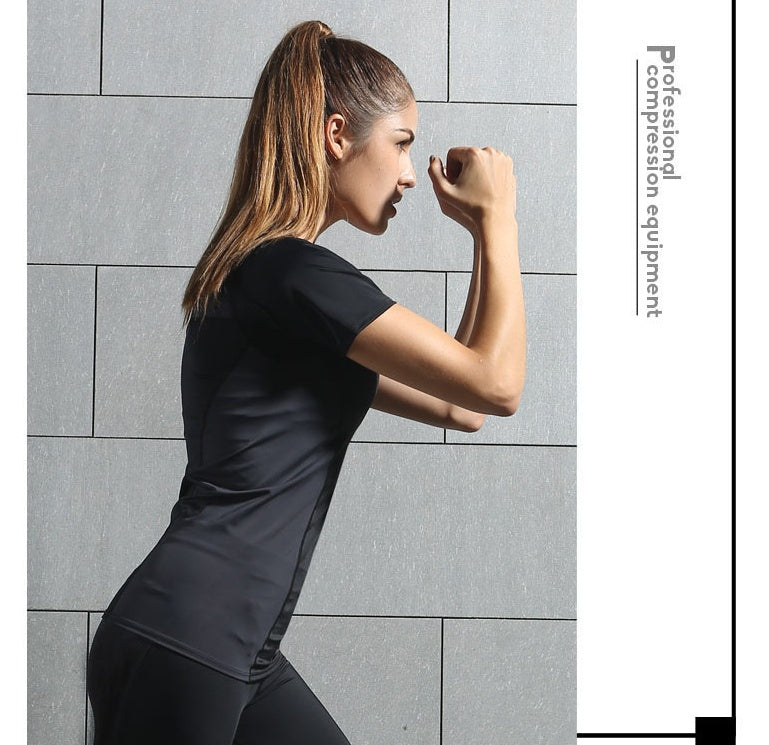 Collants de sport de compression vêtements de yoga extensibles à manches courtes pour femmes en cours d'exécution T-shirt à séchage rapide vêtements de fitness costume mince femme