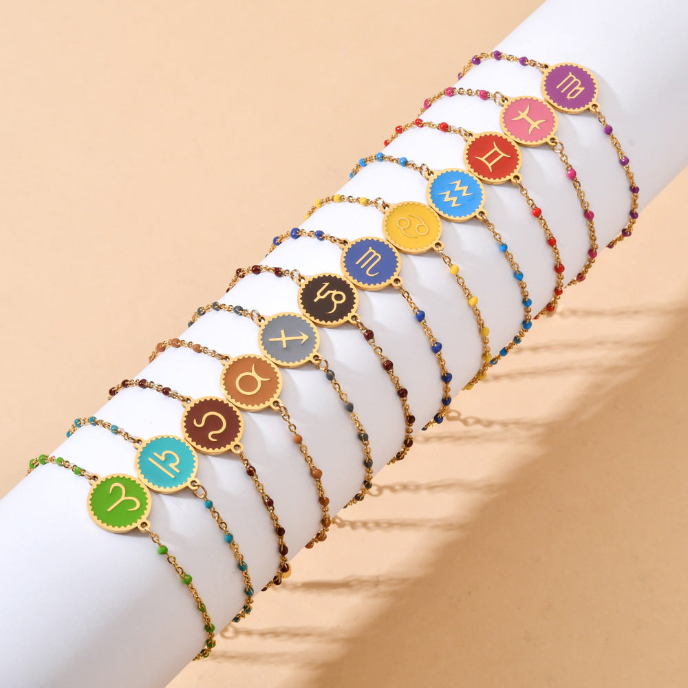Stainless Steel Oil Dripping Bracelet Female Creative 12 Constellation Pattern