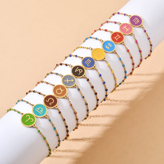Stainless Steel Oil Dripping Bracelet Female Creative 12 Constellation Pattern