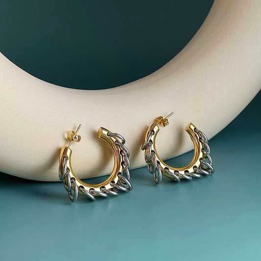 18K Gold Titanium Steel C- Shaped Ring Buckle Earrings