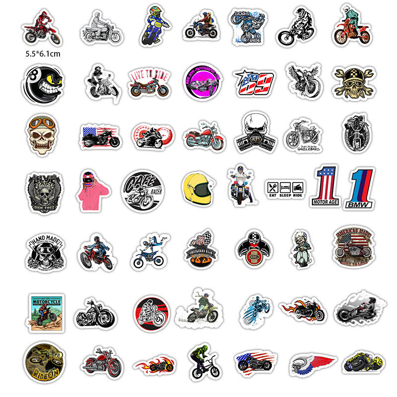50 autocollants Graffiti de personnage de moto, autocollants imperméables et amovibles pour bagages, Skateboard