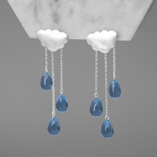 Cloud Raindrop Sterling Silver Imitation Crystal Women's Tassel Fairy Earrings