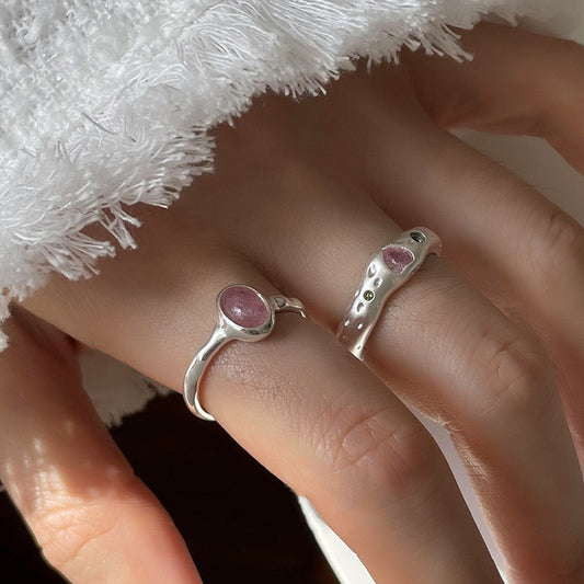 Simple Niche Design Gentle Strawberry Quartz Colorful Crystals Ring