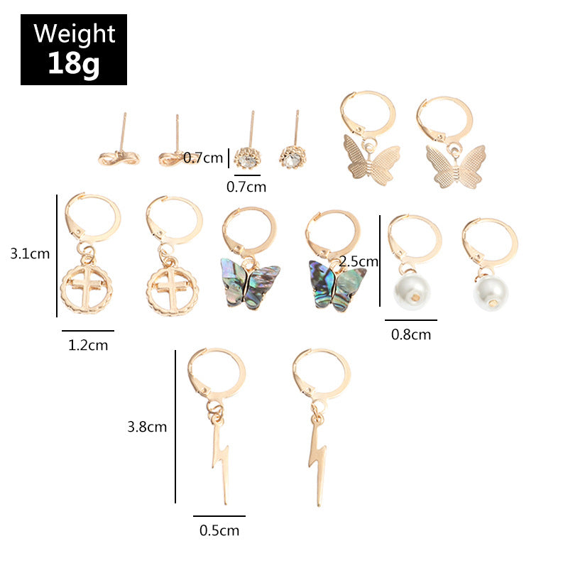 Ensemble de petites boucles d'oreilles multi-éléments Lightning Cross