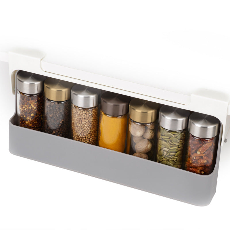Support de rangement de bouteilles d'assaisonnement, boîte d'assaisonnement de cuisine, pot à épices suspendu, support de rangement domestique sans poinçon