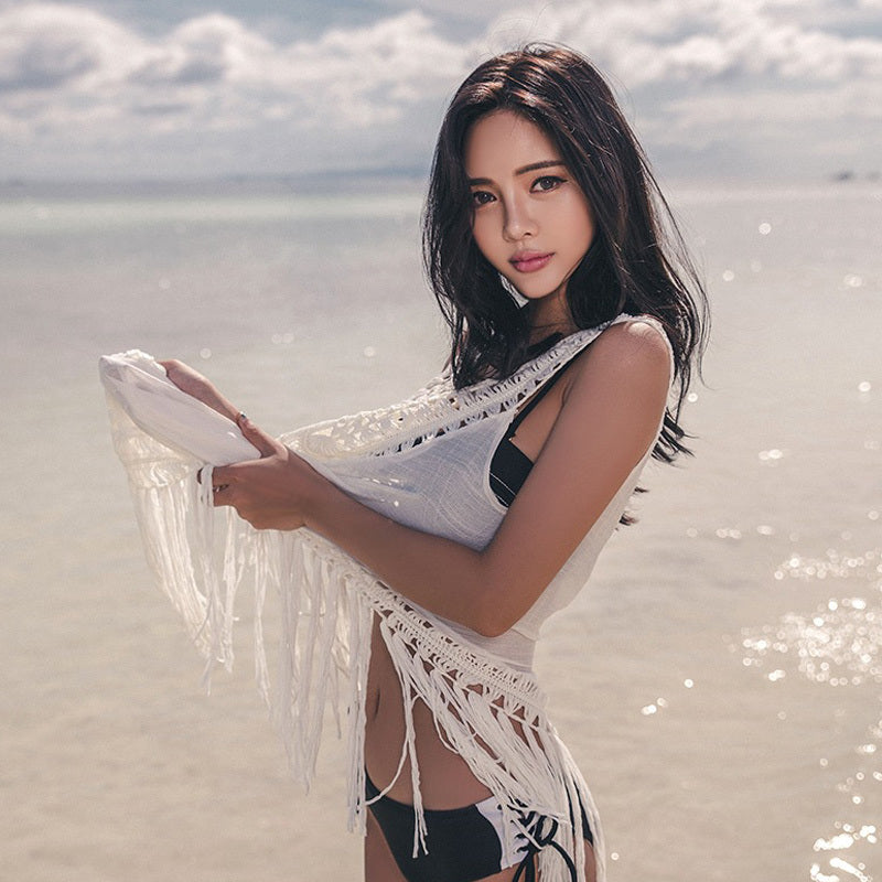 Traje de baño Sexy para cubrir la playa, traje de baño con borlas, Pareo, Bikini, protector solar, bata de una pieza, Túnica de playa, traje de baño