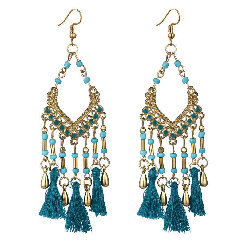 Boucles d'oreilles longues en perles d'huile, style bohémien, goutte creuse