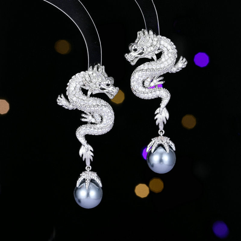 2024year Of The Dragon Earrings Pearl Chinese Style