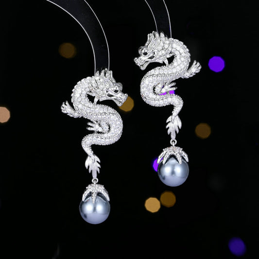 2024year Of The Dragon Earrings Pearl Chinese Style