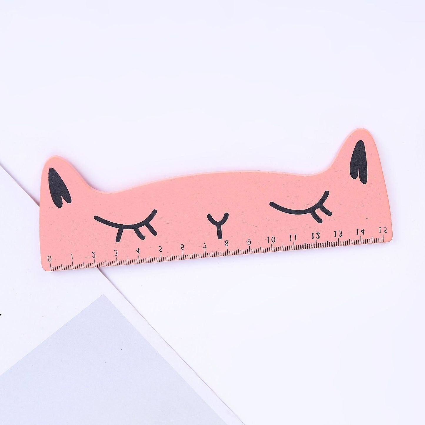 Regla de madera Kawaii, 15cm, color caramelo, animal, gato