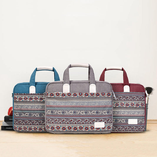 Sac pour ordinateur portable anti-chute et durable en toile de style ethnique