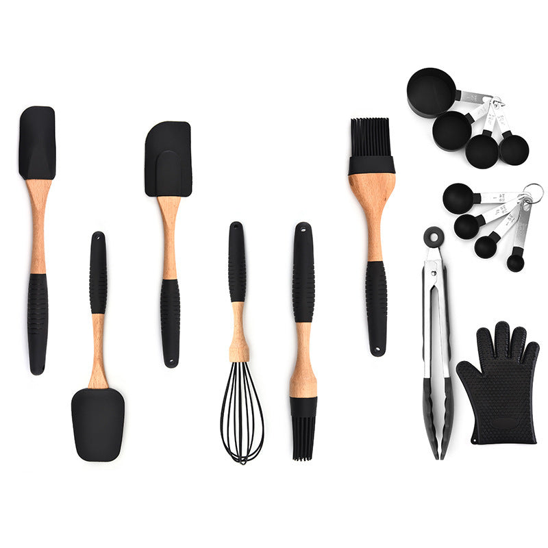 Gadgets de cuisson de cuisine, manche en bois, rangement d'ustensiles de cuisine en Silicone