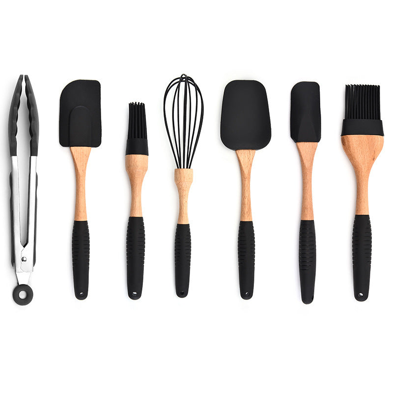 Gadgets de cuisson de cuisine, manche en bois, rangement d'ustensiles de cuisine en Silicone