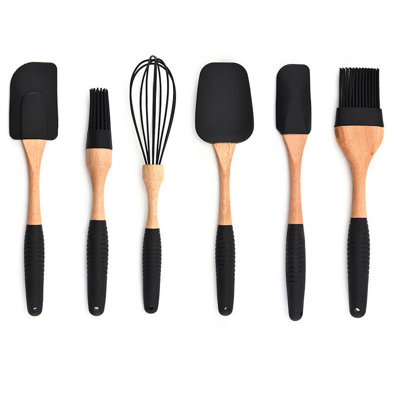 Gadgets de cuisson de cuisine, manche en bois, rangement d'ustensiles de cuisine en Silicone