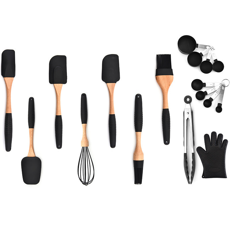 Gadgets de cuisson de cuisine, manche en bois, rangement d'ustensiles de cuisine en Silicone