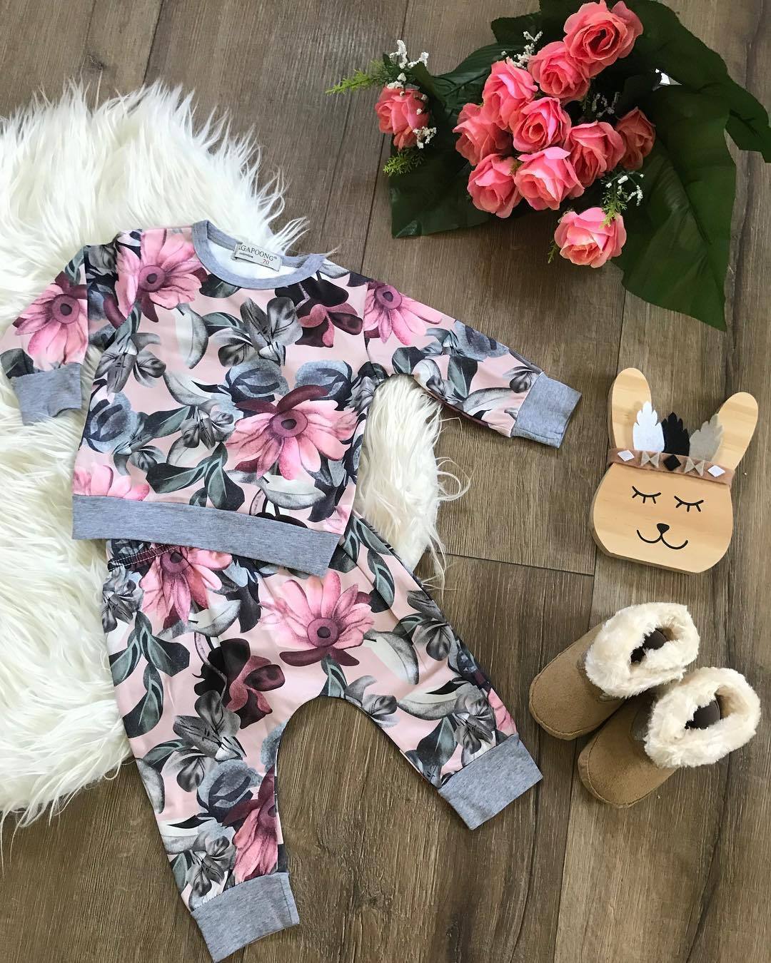 Conjunto de ropa de estilo otoñal para niña, ropa para recién nacido, traje con estampado de flores de ocio, conjuntos de ropa para niña