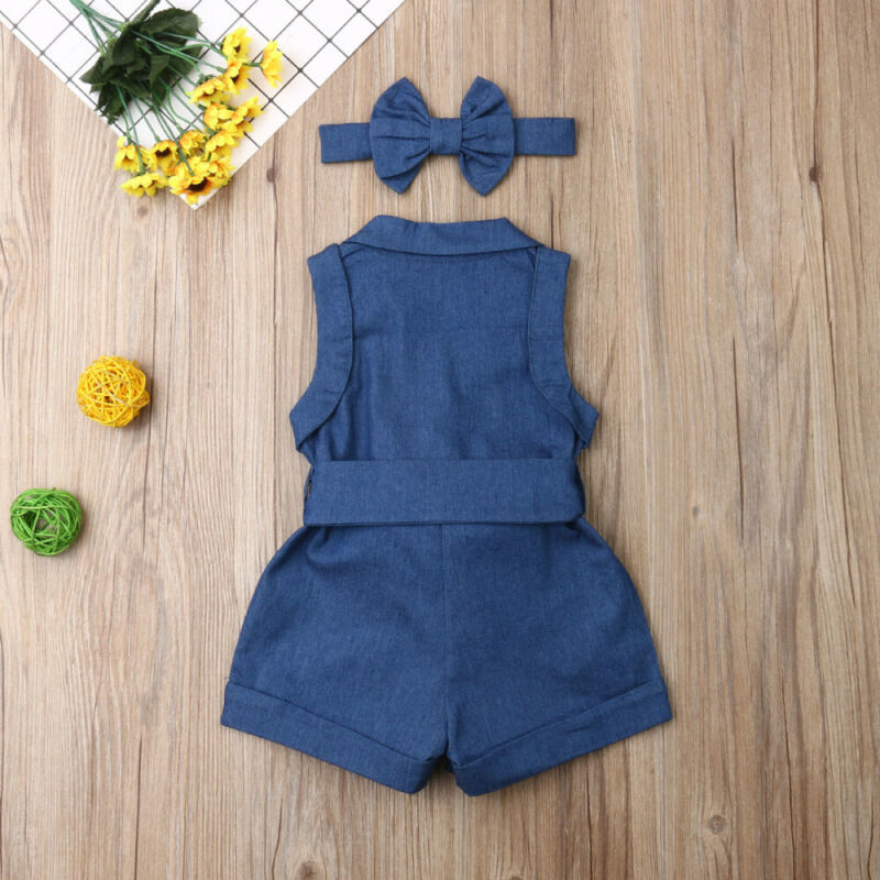 Pudcoco enfants bébé fille vêtements sans manches barboteuse Denim