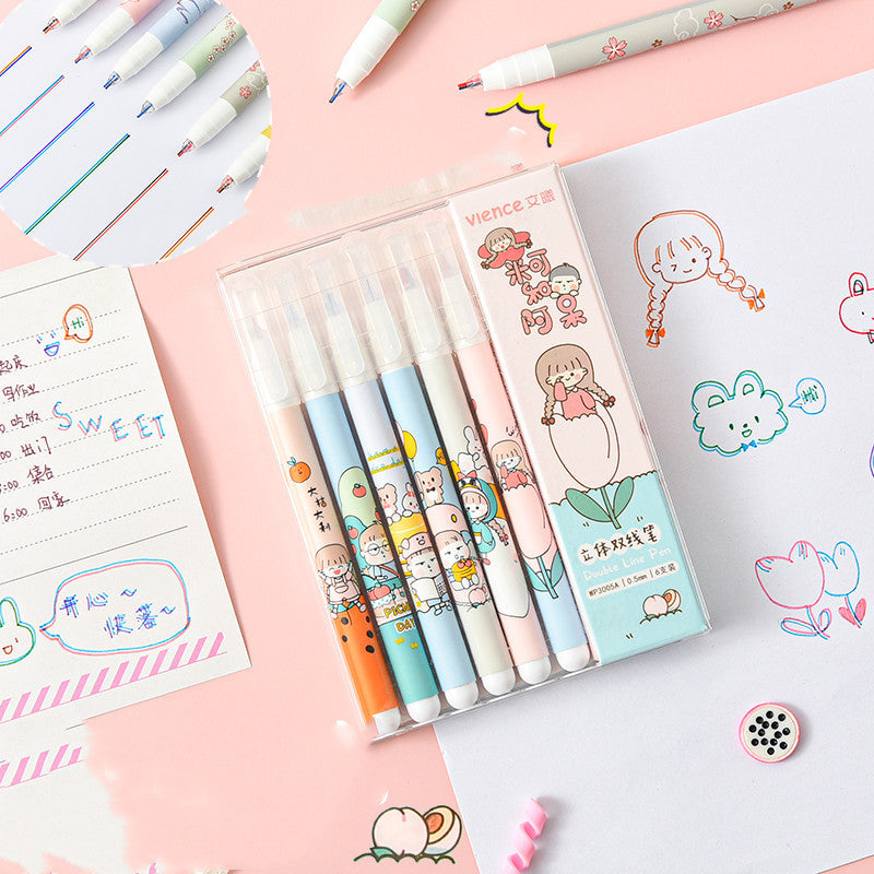 Double-Headed Highlighter 6-Color Set Marker Pen