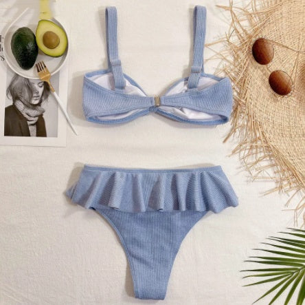 Bikini de traje de baño de mujer de tejido tejido con volantes para mujer