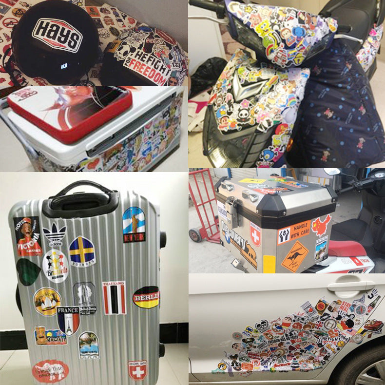 100 autocollants de bagages série mixte autocollants de voiture de dessin animé Graffiti créatif