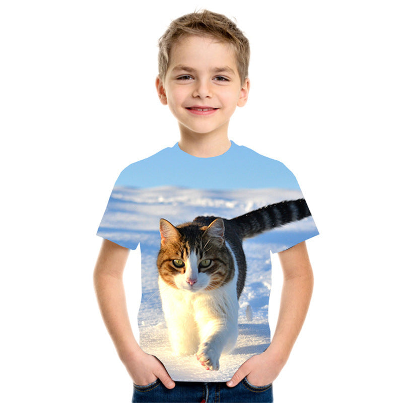 Top de camiseta para niños de moda de manga corta con impresión digital 3D