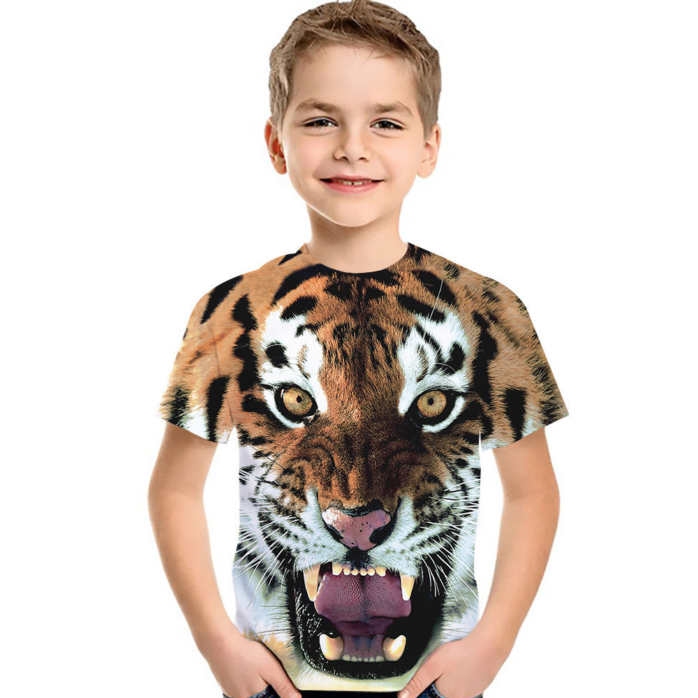 Top de camiseta para niños de moda de manga corta con impresión digital 3D