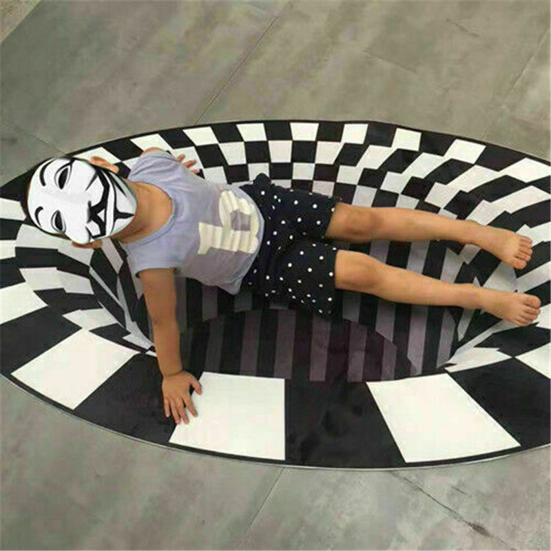 Alfombra Vortex 3D, rejilla blanca y negra, alfombra ilusión con agujero sin fondo, alfombrillas antideslizantes para sala de estar y dormitorio, alfombras de moda de hogar