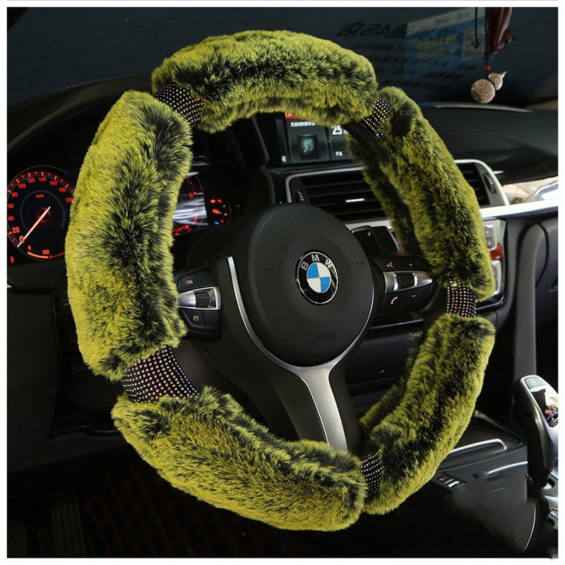 Protector para volante de coche, protector de felpa para volante de invierno, moda coreana con diamantes, bonita funda con mango, accesorios para coche
