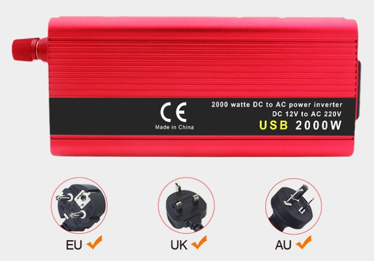 Onduleur à onde sinusoïdale double Usb 2000W, convertisseur de puissance Dc 12V 24V, Portable pour voiture