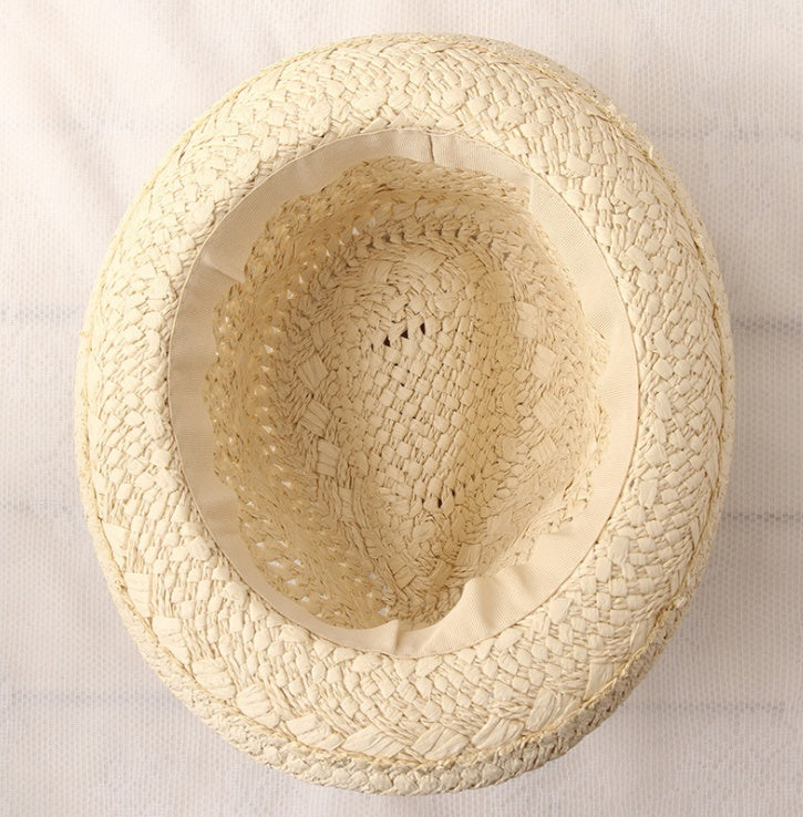 Chapeau de paille Parent-enfant respirant Jazz chapeau marée britannique chapeau haut-de-forme été hommes Panama chapeau enfants plage soleil