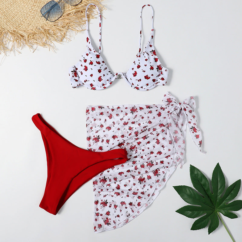 Maillot de bain fendu imprimé léopard sexy ensemble trois pièces pour femme