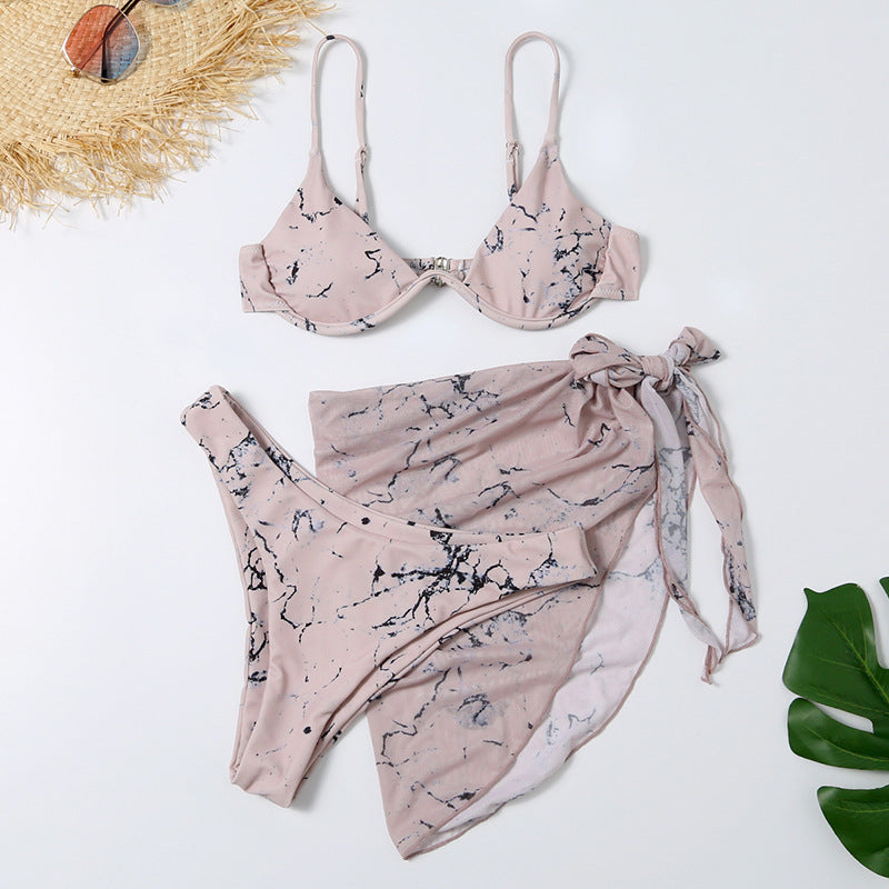 Maillot de bain fendu imprimé léopard sexy ensemble trois pièces pour femme