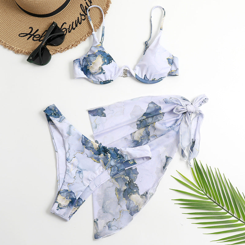 Maillot de bain fendu imprimé léopard sexy ensemble trois pièces pour femme
