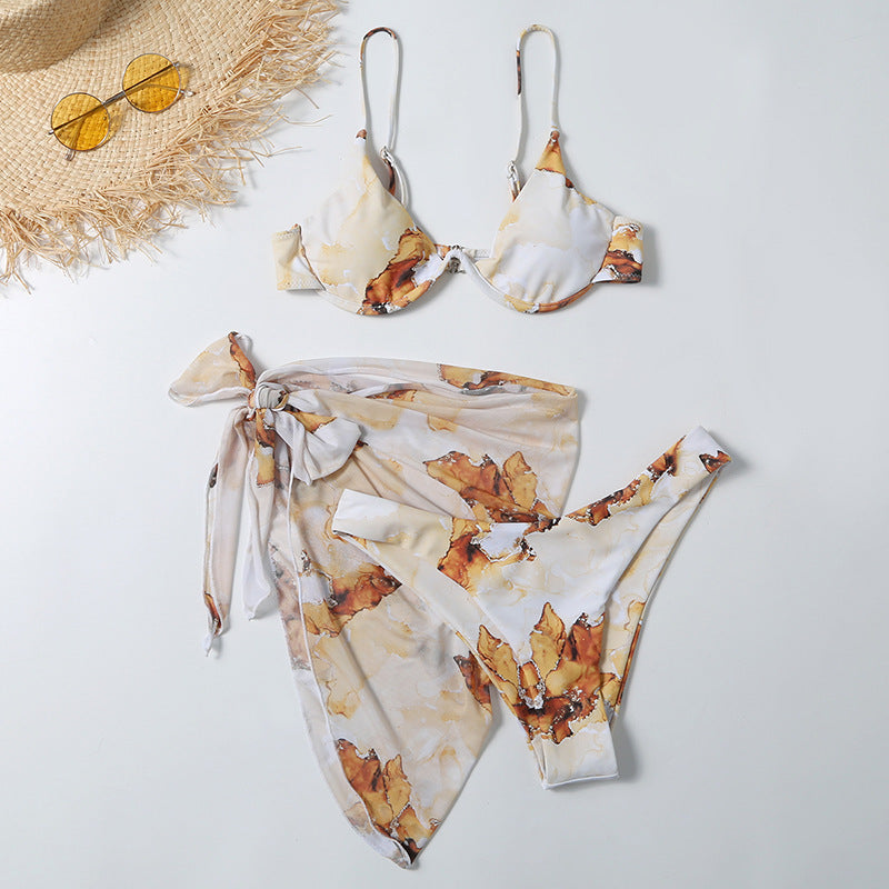 Maillot de bain fendu imprimé léopard sexy ensemble trois pièces pour femme