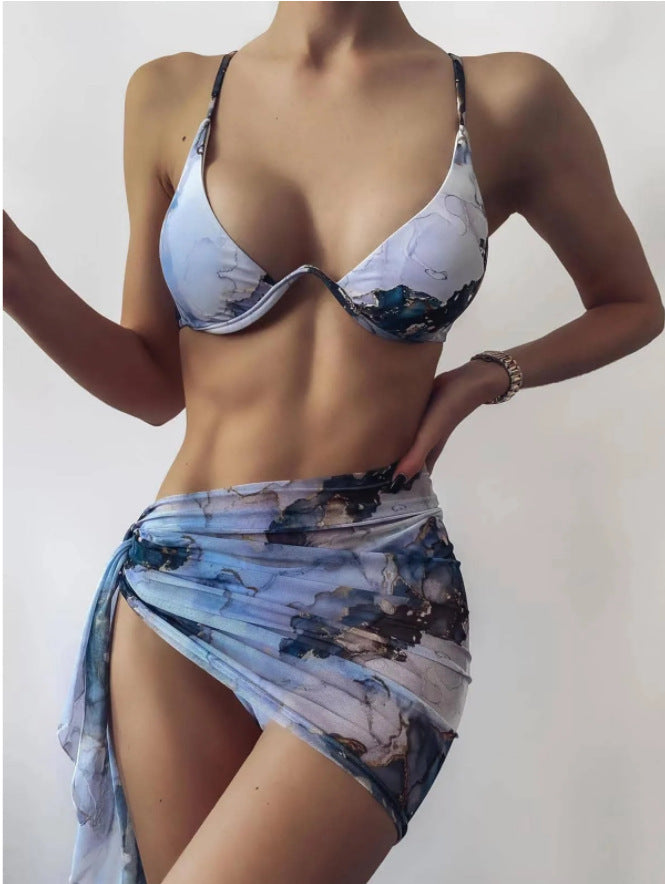 Maillot de bain fendu imprimé léopard sexy ensemble trois pièces pour femme