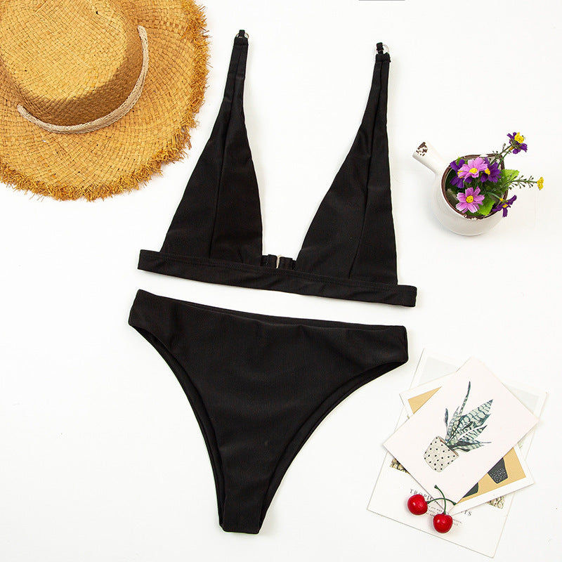 Bikini Deep V Swimsuit Beach High Waist Two Piece Brazilian Swimwear Bathing Suit