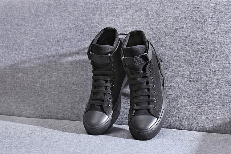 High-Top Canvas Shoes Korean Casual All-Match Flat-Heel Buckle White Student Trend Sports