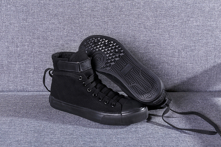 High-Top Canvas Shoes Korean Casual All-Match Flat-Heel Buckle White Student Trend Sports