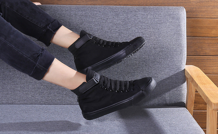 High-Top Canvas Shoes Korean Casual All-Match Flat-Heel Buckle White Student Trend Sports