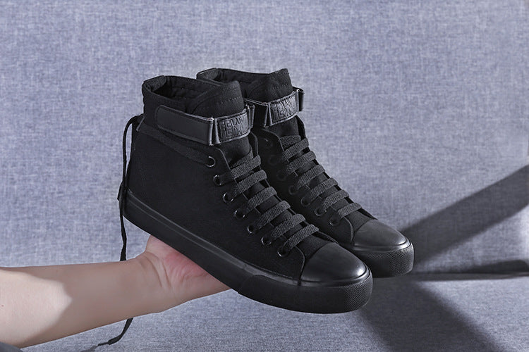 High-Top Canvas Shoes Korean Casual All-Match Flat-Heel Buckle White Student Trend Sports