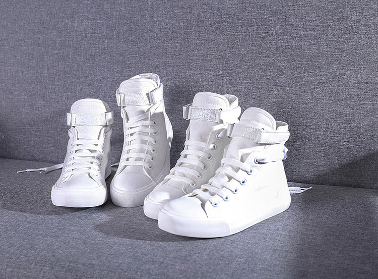 High-Top Canvas Shoes Korean Casual All-Match Flat-Heel Buckle White Student Trend Sports