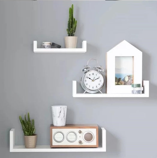 Estante de madera de 3 piezas, juego de estantes en U, decorativo montado en la pared, almacenamiento de calidad blanco, decoración para el hogar, oficina, cocina, muebles de madera para el hogar