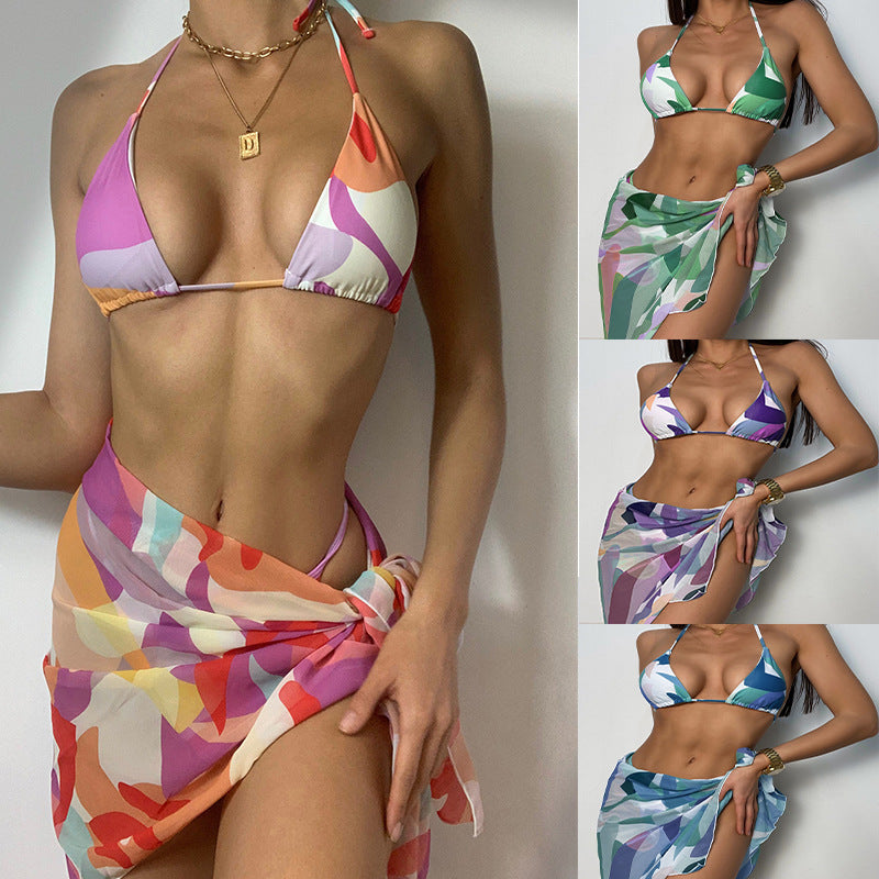 Maillot de bain sexy à lacets, dos nu, fendu, bikini trois pièces avec coutures