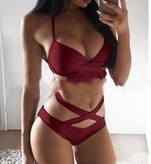 Traje de baño dividido para mujer sexy bikini a juego en color blanco y negro