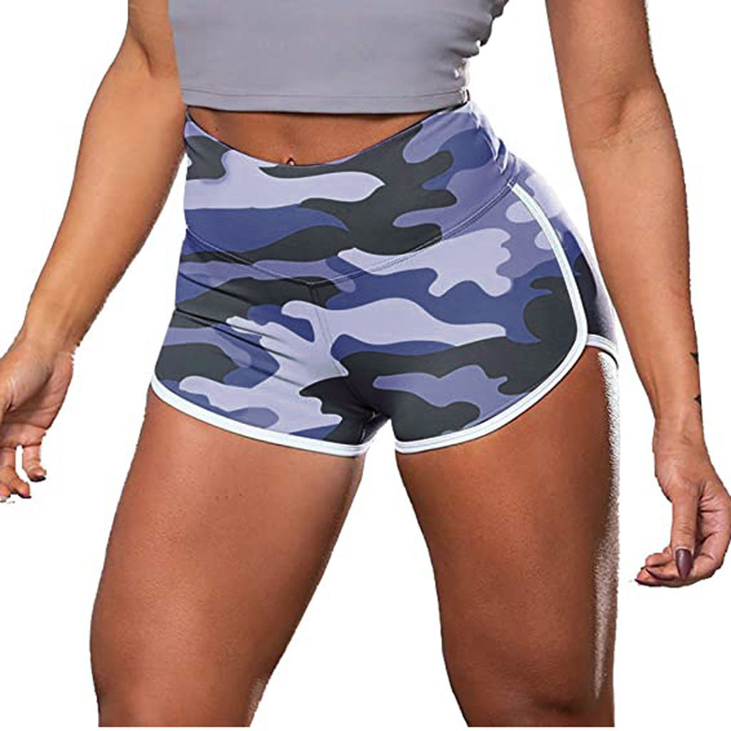 Short décontracté de fitness hip-up imprimé tie-dye camouflage pour femme