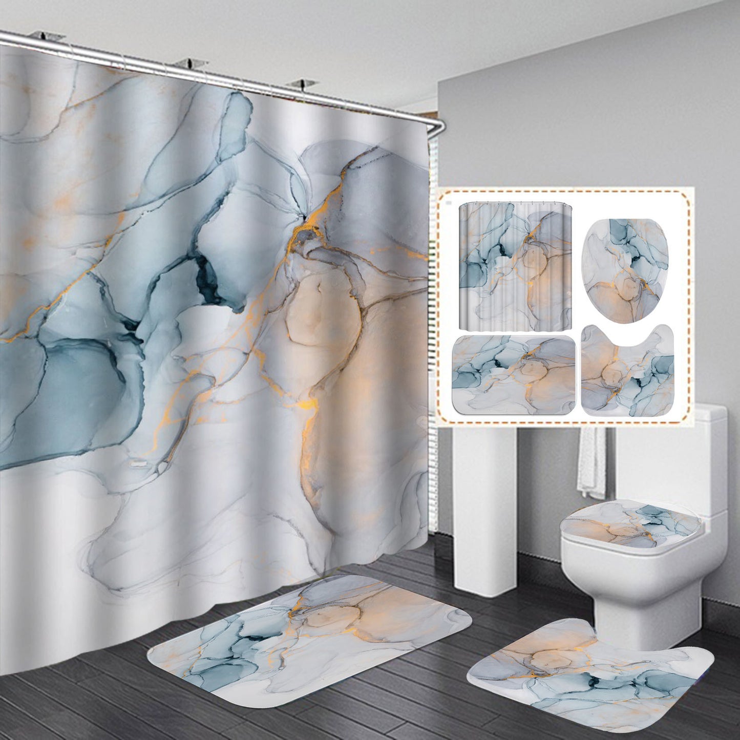 Beaux rideaux de douche modernes, ensemble de rideaux de salle de bain 3D, tapis de bain antidérapant, tapis doux à Absorption d'eau, décoration de la maison