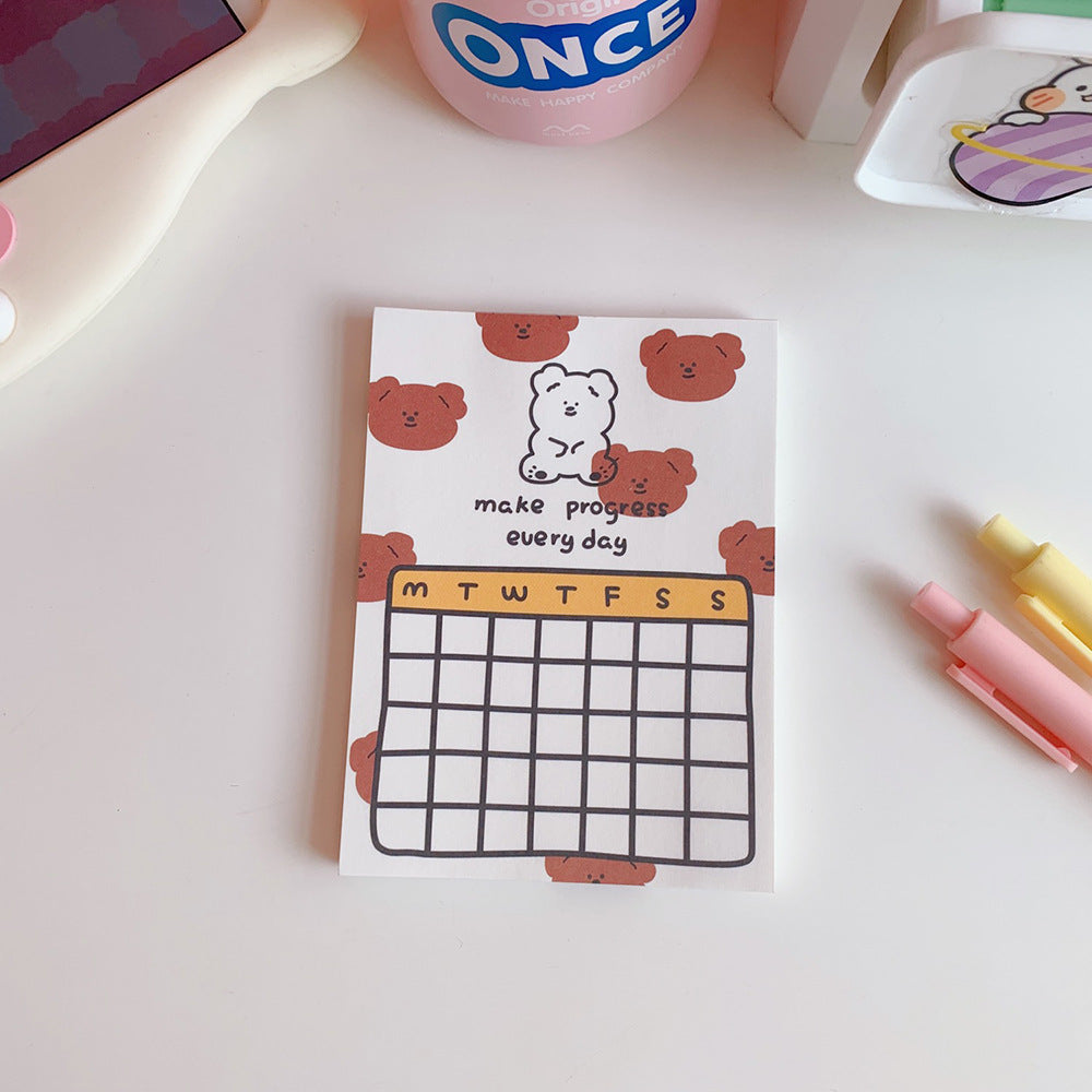 Blocs de notas con osito Kawaii, papel de notas diario para hacerlo, comprobar